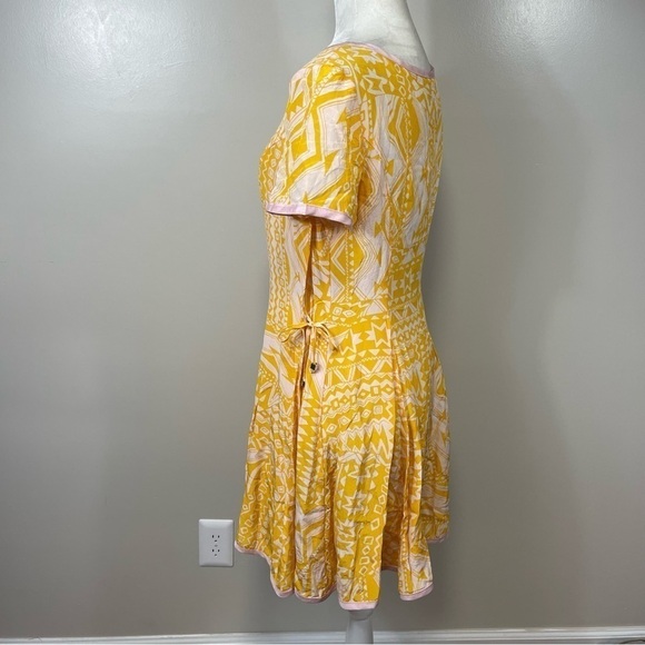 REVOLVE • LINE & DOT Yellow & White 100% Silk Side Tie Faux Wrap Dress - LARGE - Picture 4 of 11